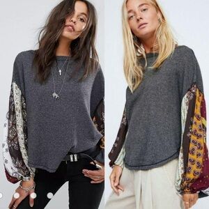 Free People puffy sleeve waffle knit shirt sz S